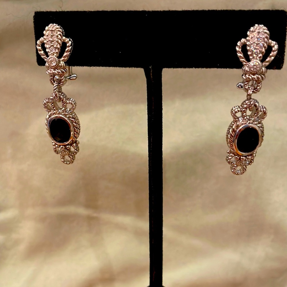 Judith Ripka Sterling silver drop earrings garnet and cubic zirconia